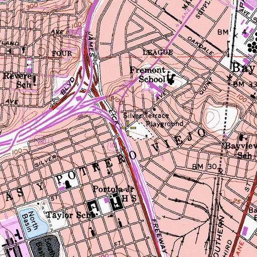 Topographic Map of Silver Terrace Playground, CA