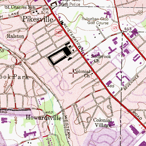 Topographic Map of Baltimore County Police Department Precinct 4 - Pikesville, MD