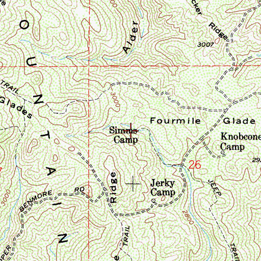 Topographic Map of Simms Camp, CA