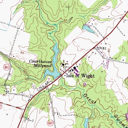 Topographic Map of Isle of Wight County Department of Emergency Services, VA