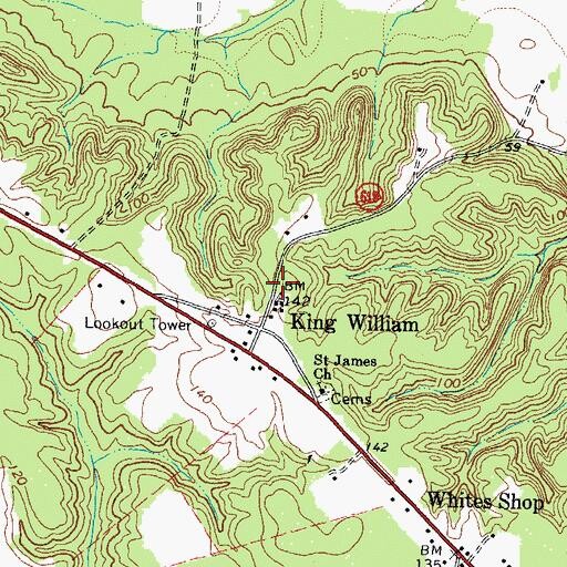 Topographic Map of King William County Emergency Services, VA
