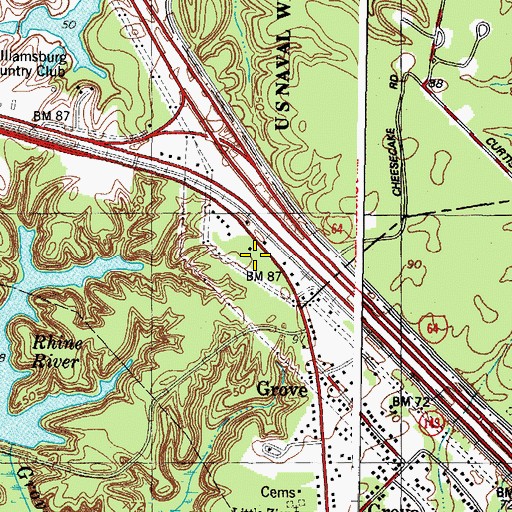 Topographic Map of James City County Fire Department / Ambulance Station 2, VA