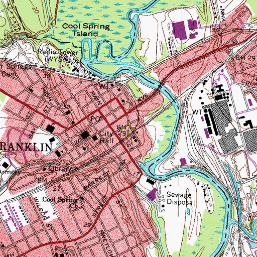 Topographic Map of Franklin Fire and Rescue Department, VA