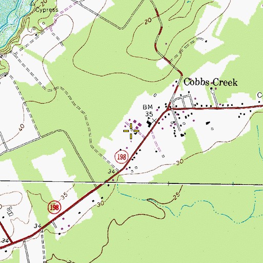 Topographic Map of Mathews Volunteer Fire Department Station 4, VA