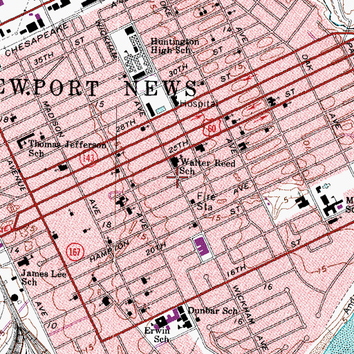 Topographic Map of Newport News Fire and Emergency Medical Services Station 2, VA