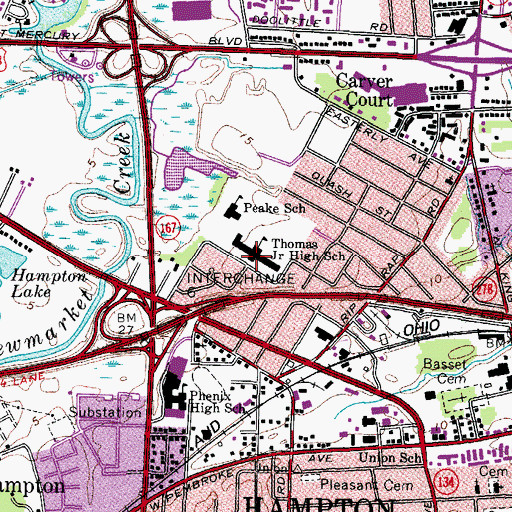 Topographic Map of Hampton Fire Training Bureau, VA