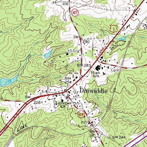 Topographic Map of Dinwiddie County Division of Fire / Emergency Medical Services, VA