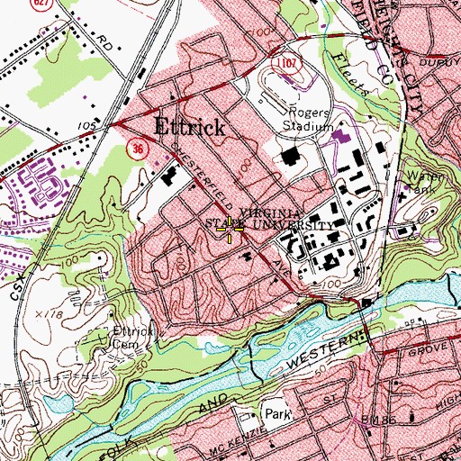 Topographic Map of Chesterfield Fire and Emergency Medical Services Station 12 Ettrick, VA
