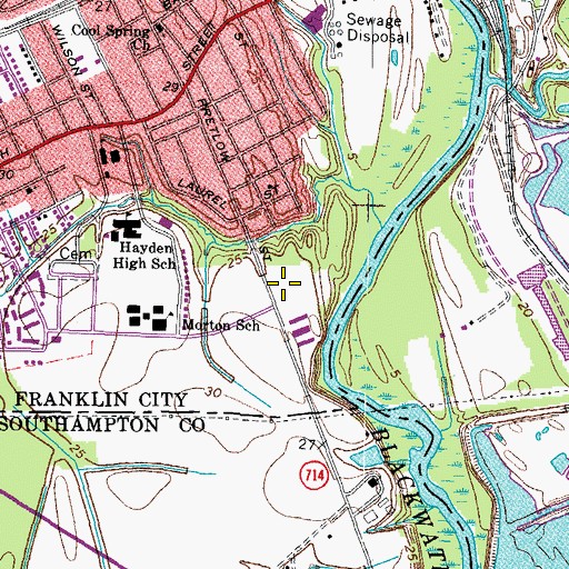 Topographic Map of Franklin Police Department, VA