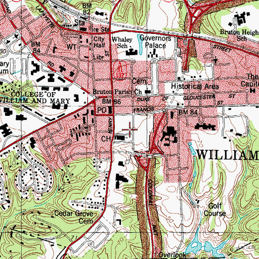 Topographic Map of Williamsburg County Sheriff's Office, VA