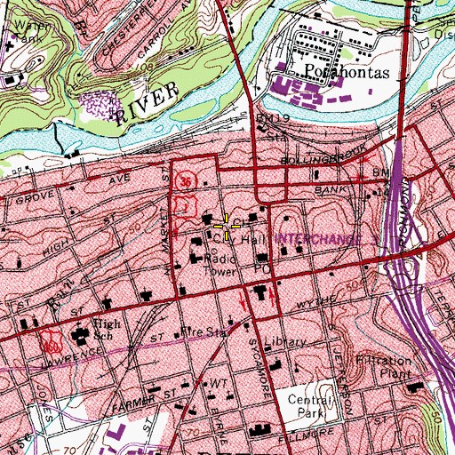 Topographic Map of Petersburg Police Victim Witness, VA
