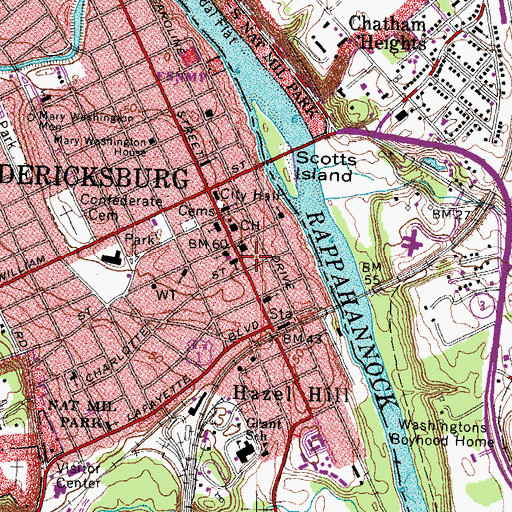 Topographic Map of Fredericksburg City Sheriff's Office, VA