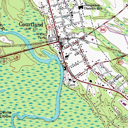 Topographic Map of Southampton County Sheriff's Office, VA