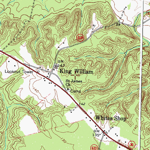 Topographic Map of King William County Sheriff's Office, VA