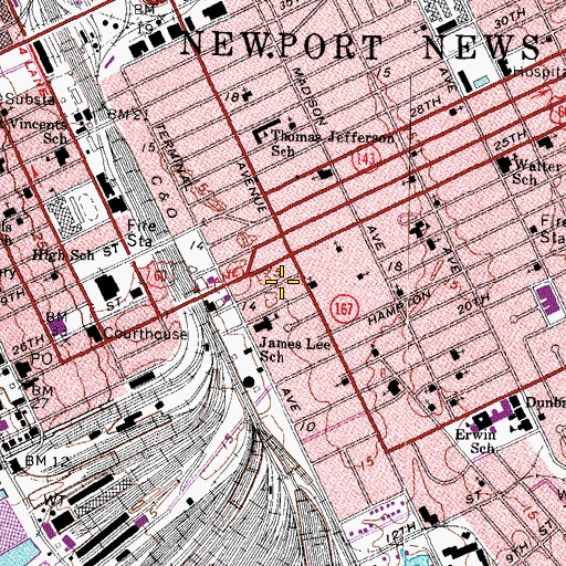 Topographic Map of Newport News Police Department, VA