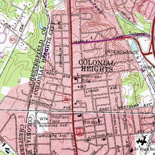 Topographic Map of Colonial Heights Police Department, VA