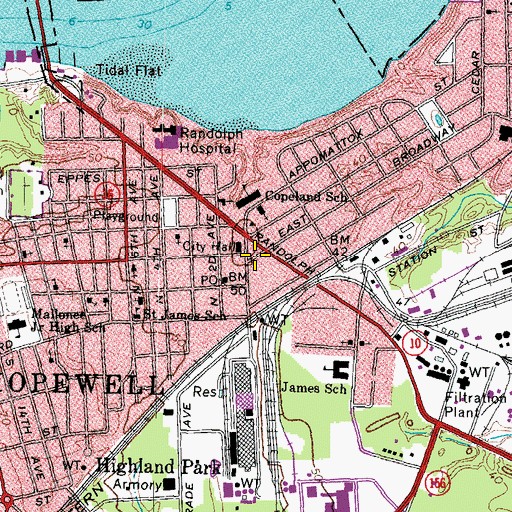 Topographic Map of Hopewell General District Court, VA