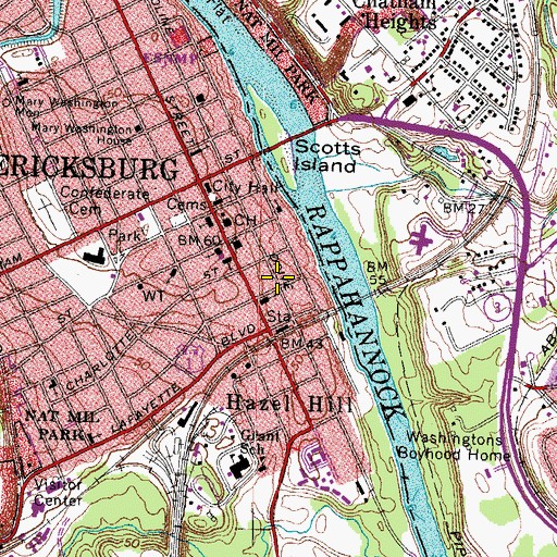 Topographic Map of Fredericksburg Police Detective Division, VA