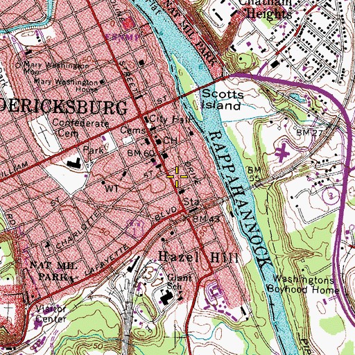 Topographic Map of Fredericksburg Police Patrol Division, VA