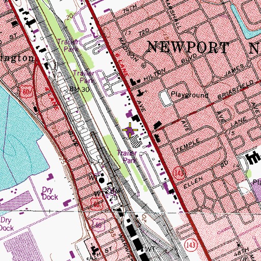 Topographic Map of Newport News Police Department - South Precinct, VA