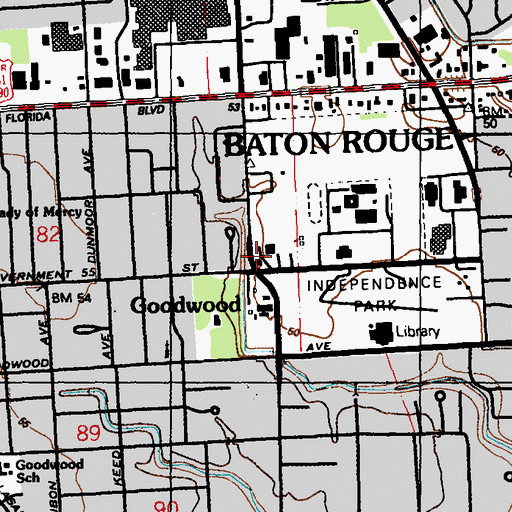 Topographic Map of Baton Rouge Fire Department Station 8, LA