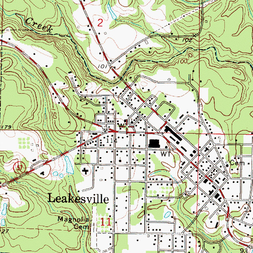 Topographic Map of Leakesville Volunteer Fire Department, MS