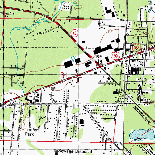 Topographic Map of Waveland Fire Department Central Station, MS