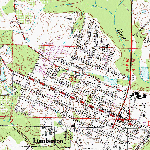 Topographic Map of Lumberton Fire Department, MS