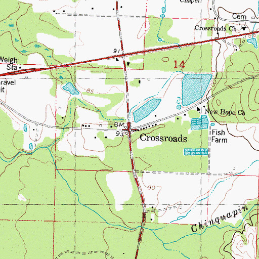 Topographic Map of Crossroads Volunteer Fire Department, MS