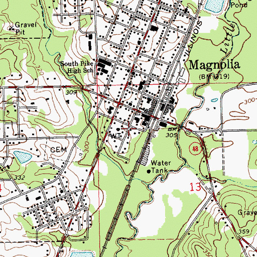 Topographic Map of Magnolia Police Department, MS