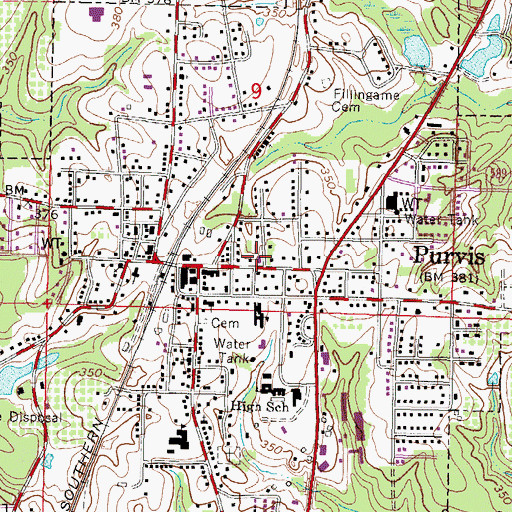 Topographic Map of Purvis Police Department, MS