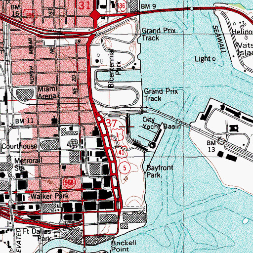 Topographic Map of Miami Police Department - Bayside Mini Station, FL