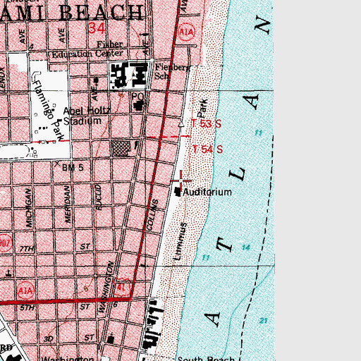 Topographic Map of Miami Beach - Beach Patrol Department, FL