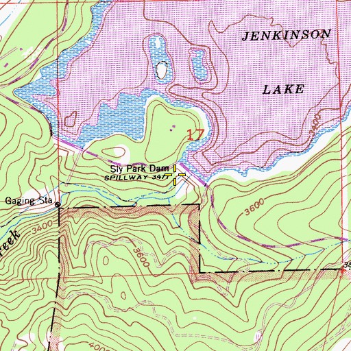 Topographic Map of Sly Park Dam, CA