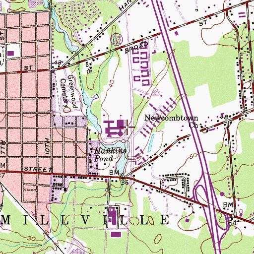 Topographic Map of Millville Senior High School, NJ