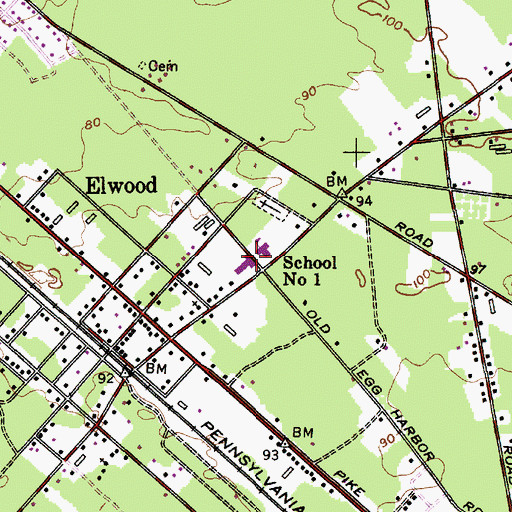 Topographic Map of Mullica Township Middle School, NJ