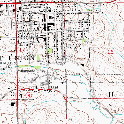 Topographic Map of West Union Residential Facility, IA