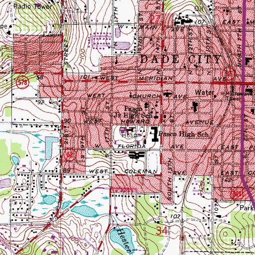 Topographic Map of Pasco County Sheriff's Office Records, FL