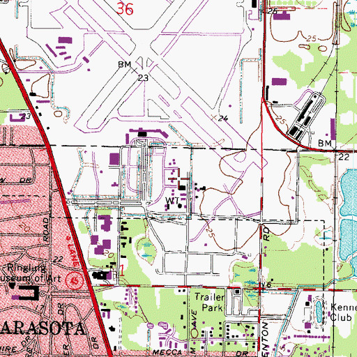 Topographic Map of Sarasota Manatee Airport Authority Police Department, FL