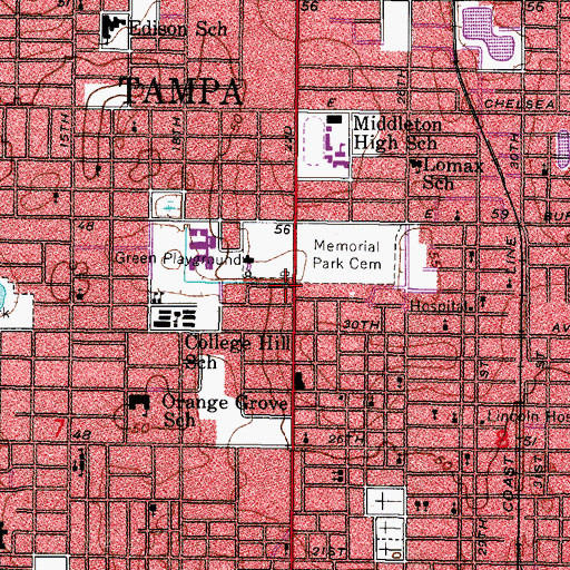 Topographic Map of Tampa Police Department District 3, FL