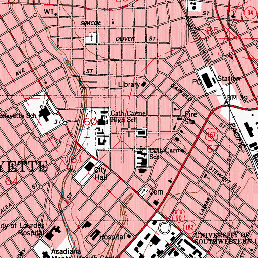 Topographic Map of Lafayette Parish Sheriff's Office, LA