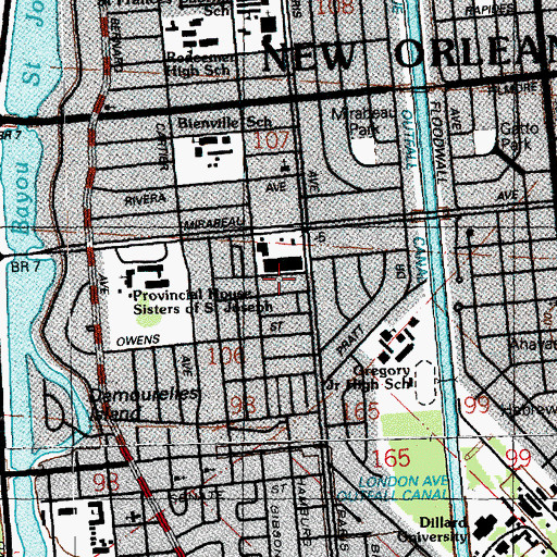 Topographic Map of New Orleans Police Department 3rd District Station, LA