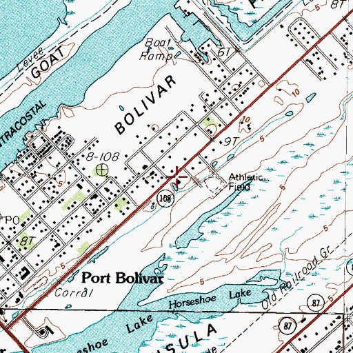 Topographic Map of Port Bolivar Volunteer Fire Department, TX