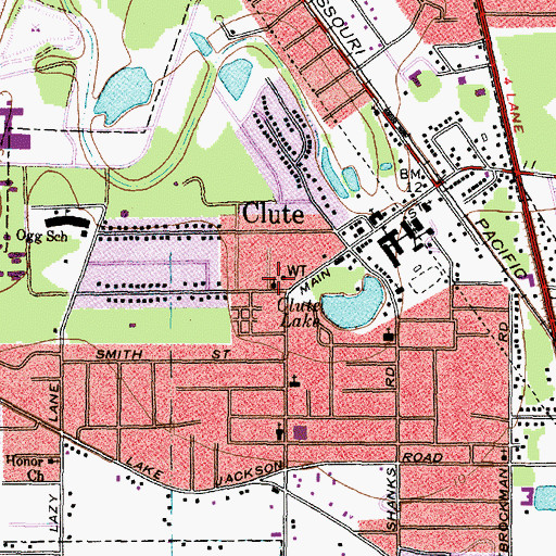 Topographic Map of Clute Volunteer Fire Department, TX