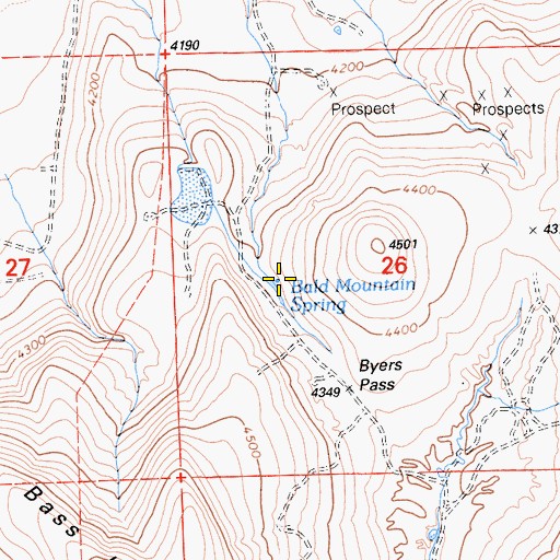 Topographic Map of Bald Mountain Spring, CA