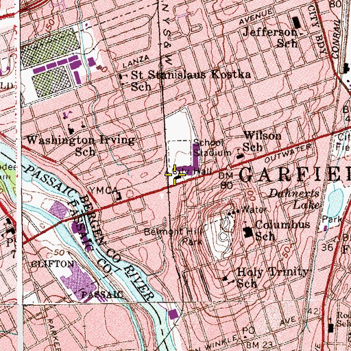 Topographic Map of Garfield City Hall, NJ