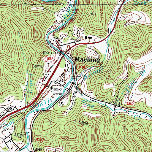 Topographic Map of Mayking Railroad Station (historical), KY