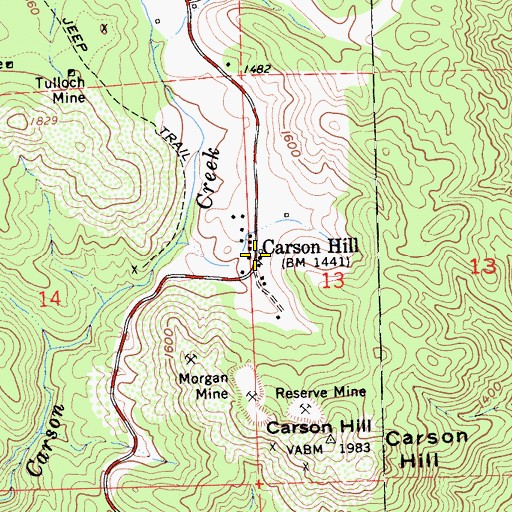 Topographic Map of Carson Hill, CA