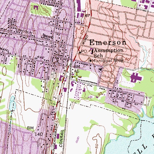 Topographic Map of Emerson Public Library, NJ