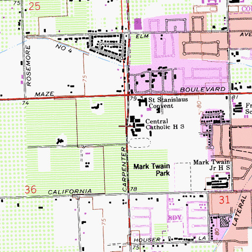 Topographic Map of Central Catholic High School, CA